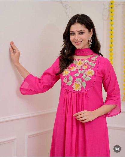 Floral Embroidered Pink Anarkali Set