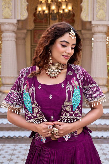 Peacock Embroidered Jacket Lehenga Choli Set