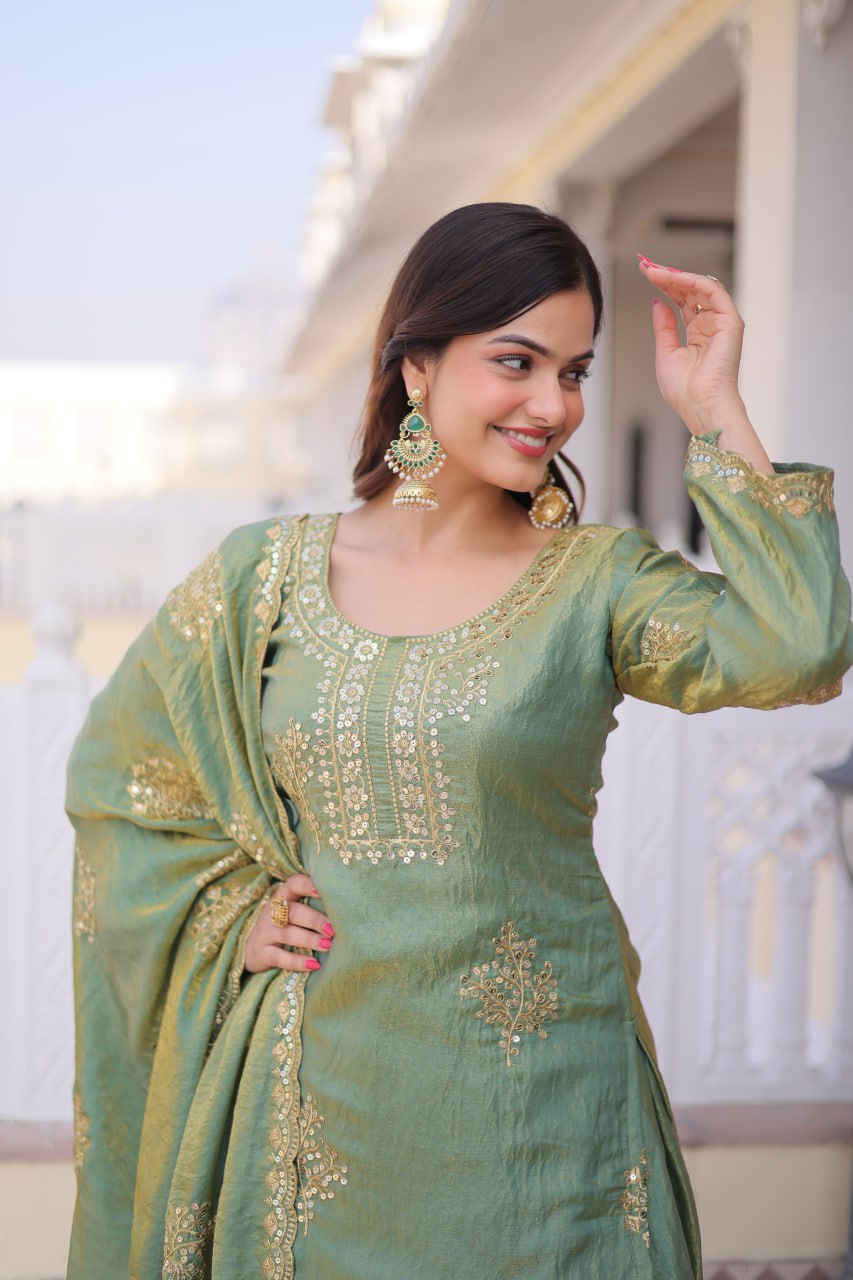 Embroidered Kurta Sharara Set with Zari Work And Dupatta