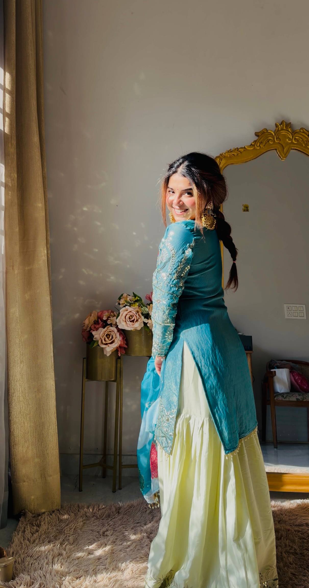Embroidered Kurta Sharara Set With Printed Tassel Dupatta