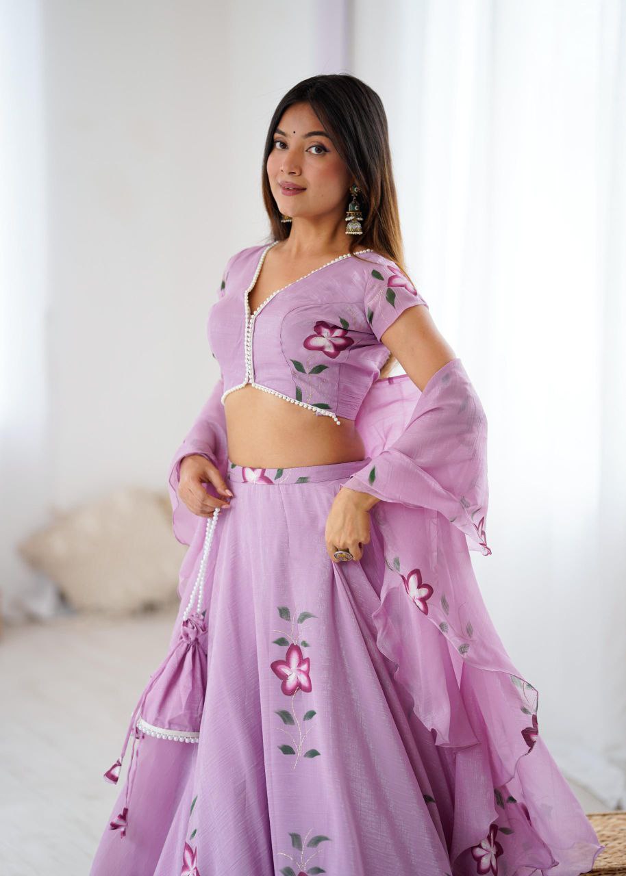LAVENDER FLORAL PRINTED LEHENGA CHOLI WITH DUPATTA