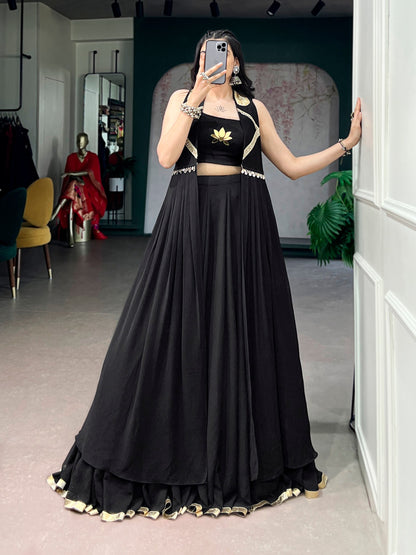 Black 6 meter Flared Lehenga Choli With Embroidery Blouse
