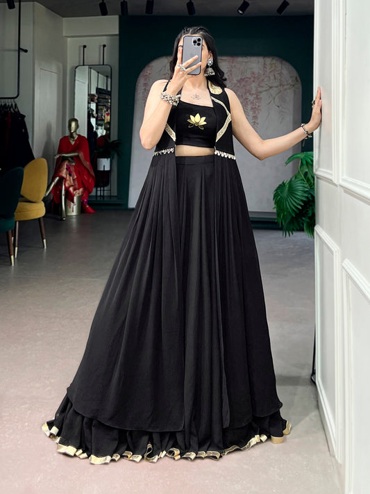 Black 6 meter Flared Lehenga Choli With Embroidery Blouse