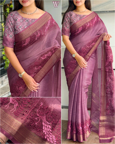 Stylish Gradient Saree With Peacock And Deer Designs