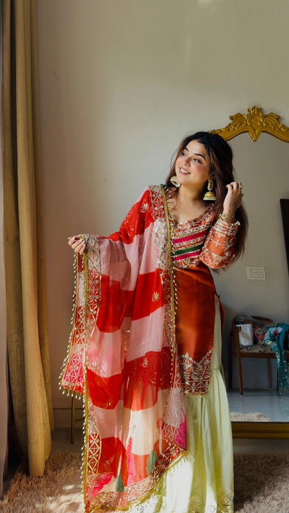 Embroidered Kurta Sharara Set With Printed Tassel Dupatta