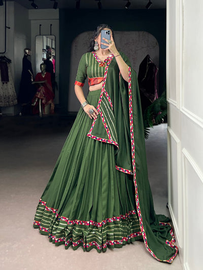 ELEGANT GREEN RAYON LEHENGA WITH GAMTHI WORK