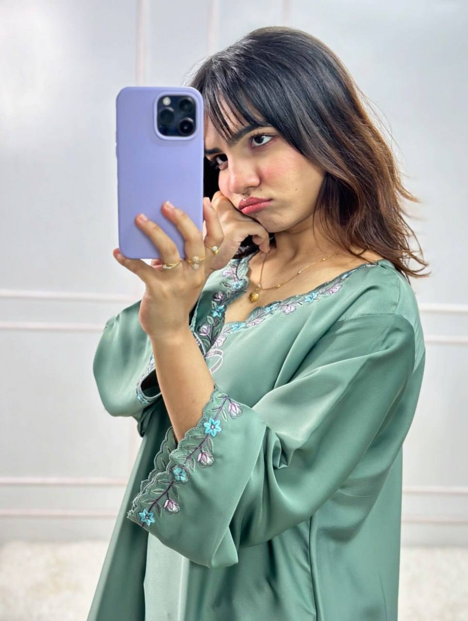 Teal Green Floral Embroidered Farshi Salwar With Bow Detail And Dupatta