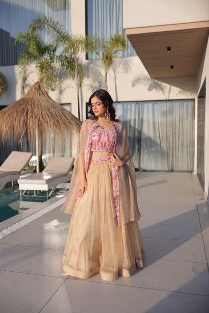 Dusty Pink Sequined Embroidered Lehenga Set With Beads Work Blouse