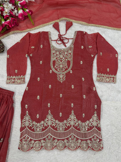 Pink Embroidery Sharara Suit With Intricate Beige Lace Work 🎀