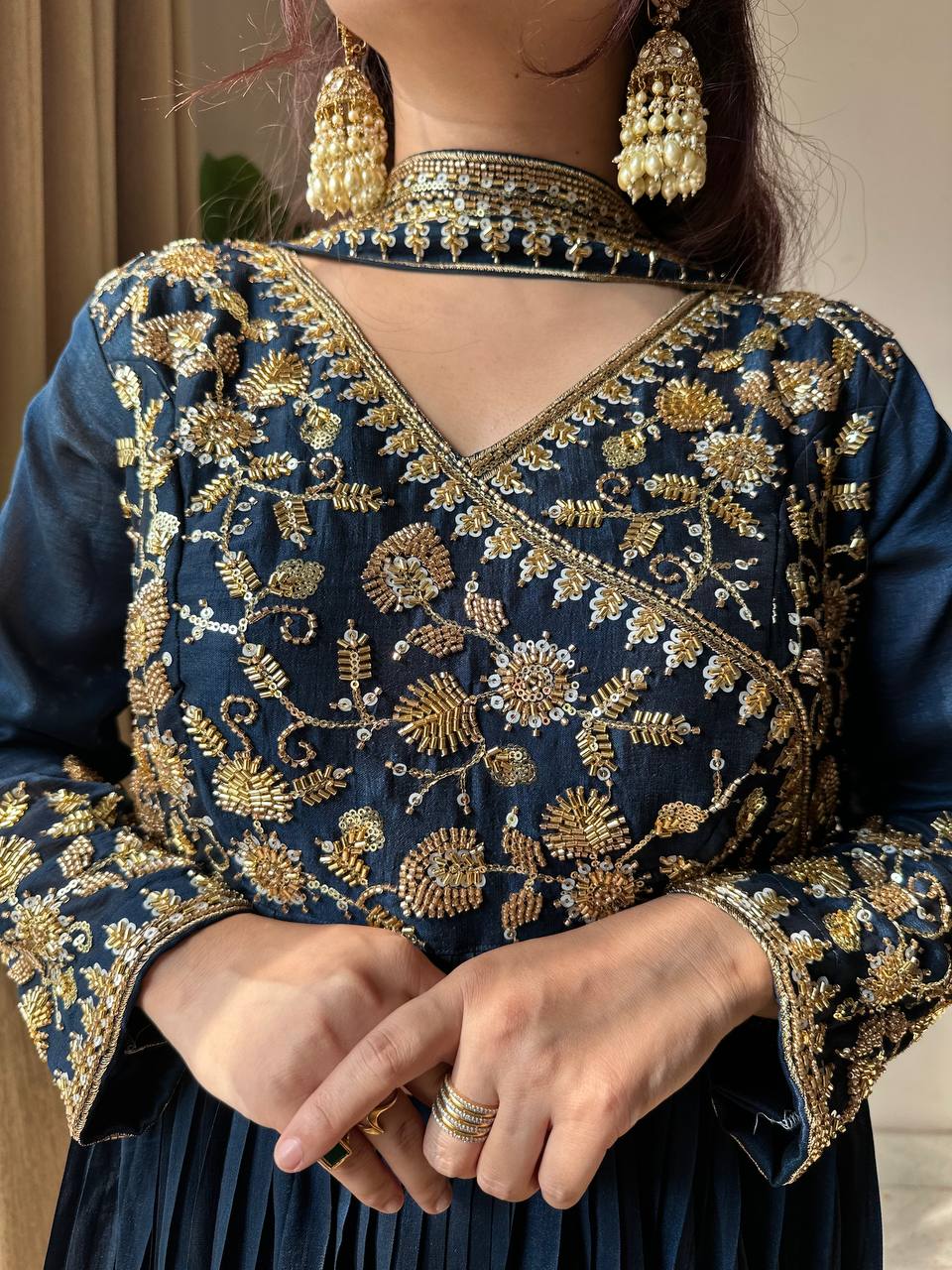 Dark Blue Anarkali Suit With Embroidery