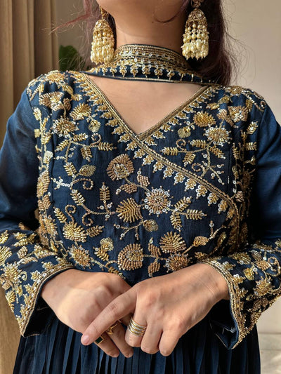 Dark Blue Anarkali Suit With Embroidery
