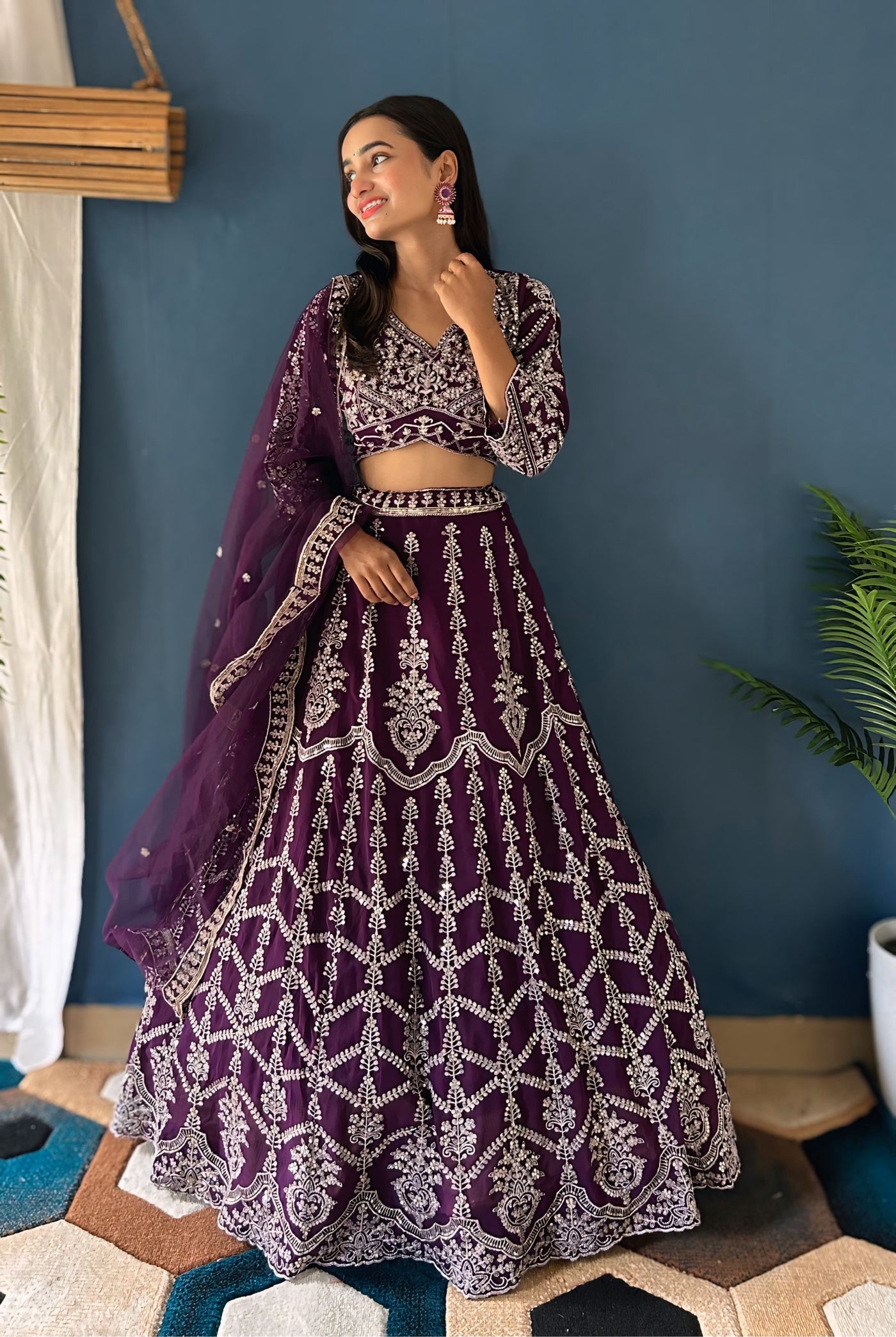 Purple Embroidery Lehenga Choli With Dupatta