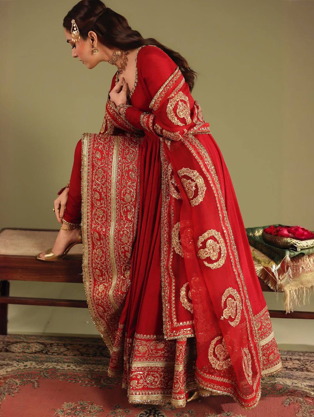 Royal Red Zari Embroidered Anarkali Gown Set With Dupatta