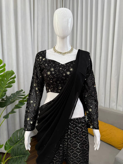 Black Sequined Sharara Suit With Dupatta