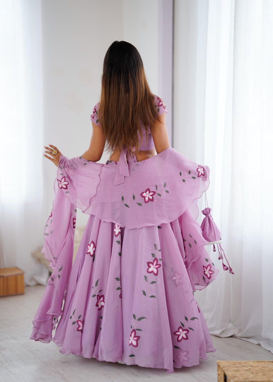 LAVENDER FLORAL PRINTED LEHENGA CHOLI WITH DUPATTA