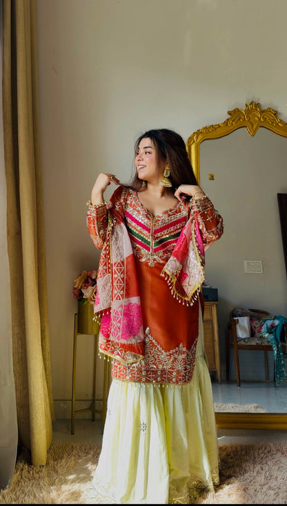 Embroidered Kurta Sharara Set With Printed Tassel Dupatta