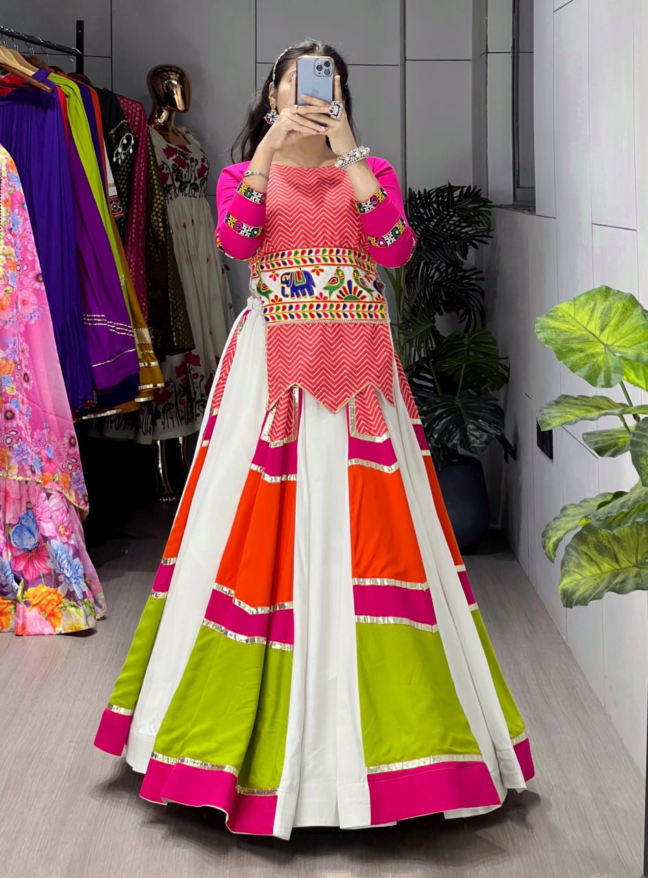 Multicolor Navratri Chaniya Choli with Mirror Work & Patchwork Lehenga