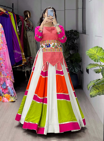 Multicolor Navratri Chaniya Choli with Mirror Work & Patchwork Lehenga