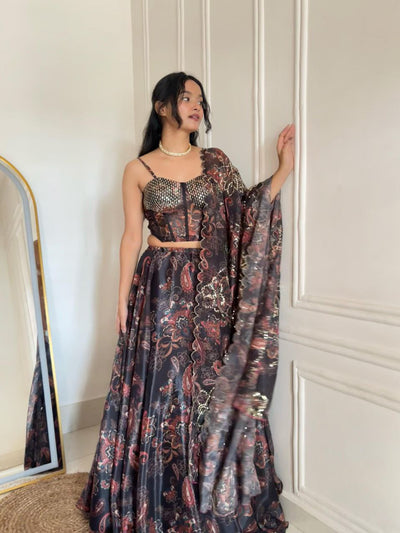 Black Designer Lehenga Choli with Dupatta