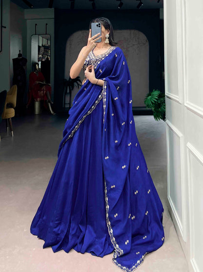 Royal Blue Silk Lehenga Choli with Intricate Silver Embroidery And Elegant Dupatta