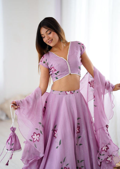 LAVENDER FLORAL PRINTED LEHENGA CHOLI WITH DUPATTA