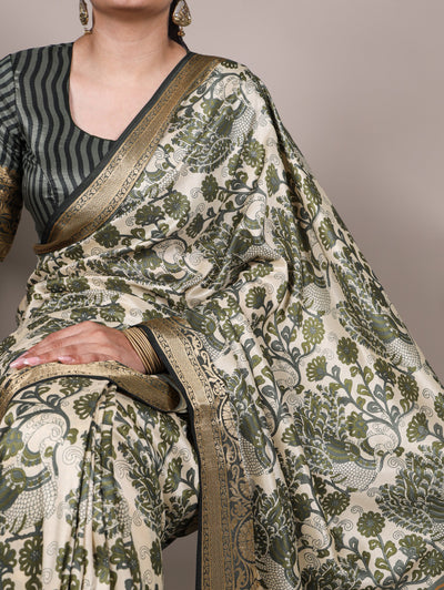 Floral Weaving Silk Saree with Rich Zari Border