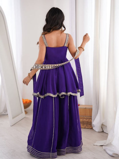Royal Purple Plazo Set With Real Mirror Work