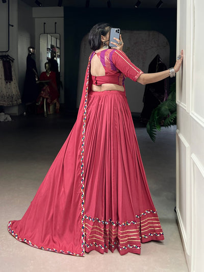 TRADITIONAL MAROON LEHENGA WITH STRIPED BLOUSE AND EMBELLISHED DUPATTA