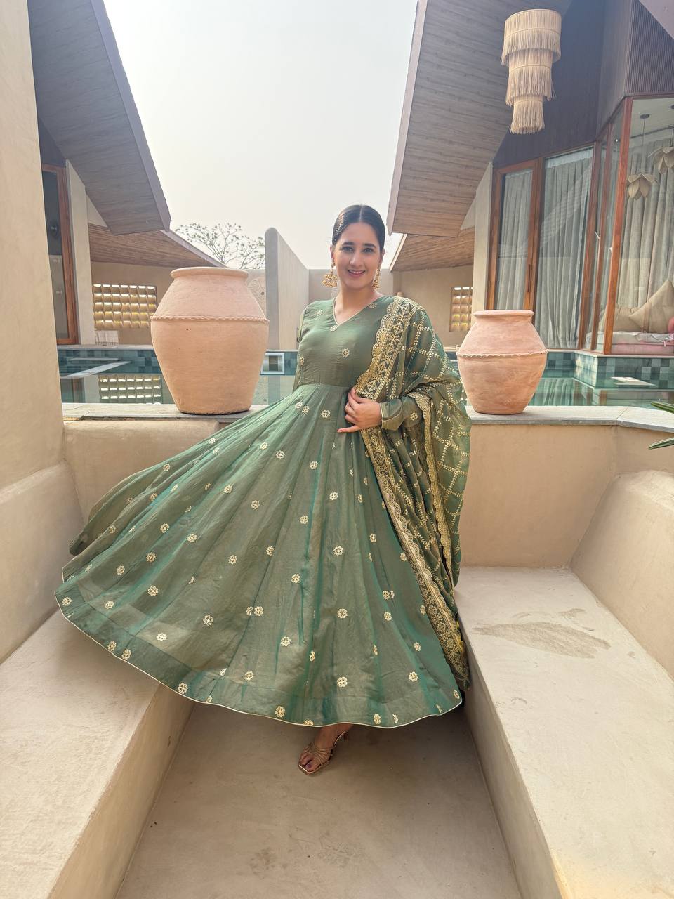 Green Anarkali Suit With Gold Embroidery And Matching Dupatta | Ethnic Festive Outfit
