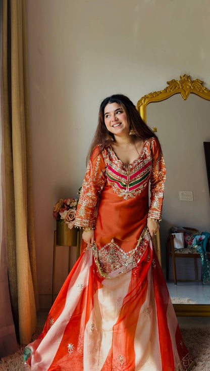 Embroidered Kurta Sharara Set With Printed Tassel Dupatta