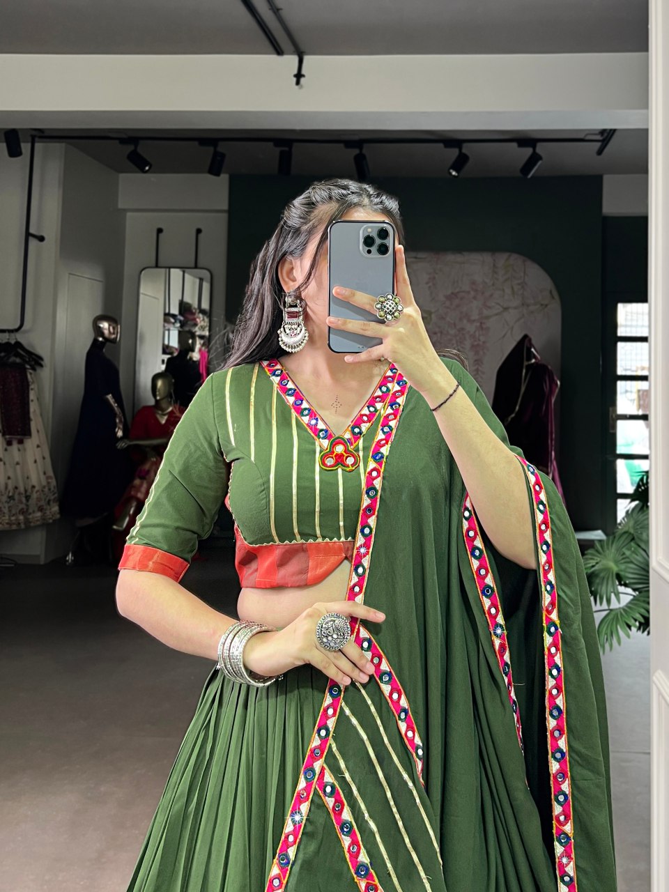 ELEGANT GREEN RAYON LEHENGA WITH GAMTHI WORK