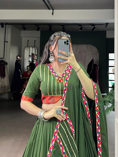 ELEGANT GREEN RAYON LEHENGA WITH GAMTHI WORK