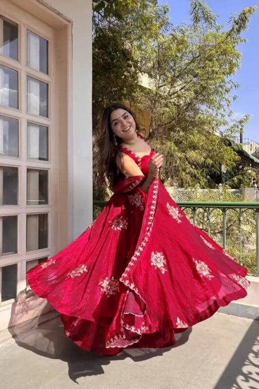 Floral Embroidered Sleeveless Anarkali Gown With Dupatta Set