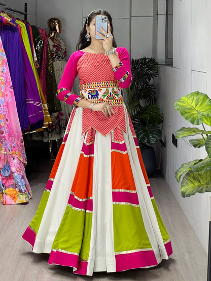Multicolor Navratri Chaniya Choli with Mirror Work & Patchwork Lehenga
