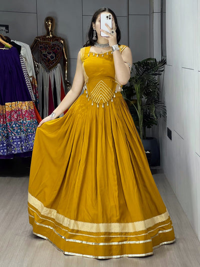 GOLDEN MUSTARD DESIGNER LEHENGA WITH GOTTA PATTI BORDER