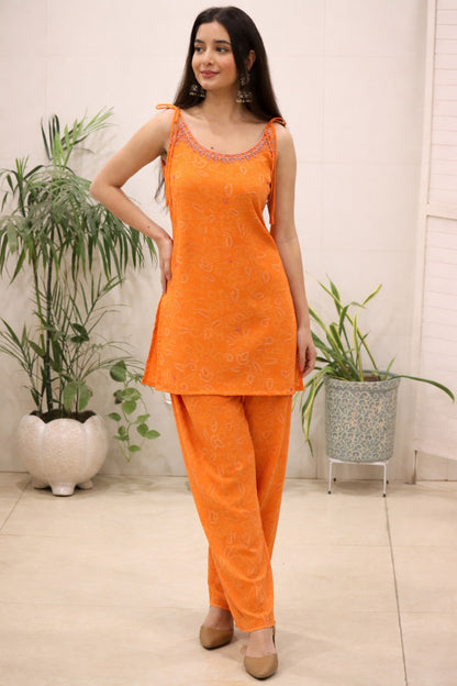 Plain Tissue Palazzo Suit Set With Sleeveless Kurta