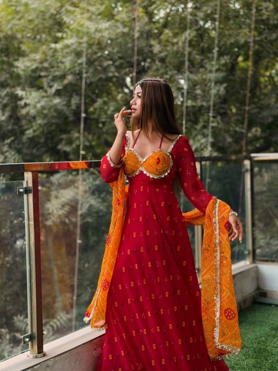 Bandhani Print Anarkali Suit with Matching Dupatta