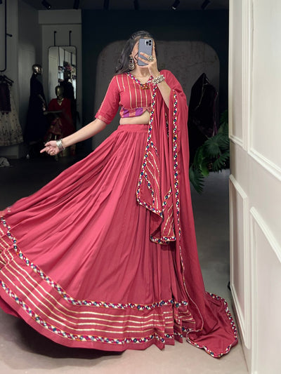TRADITIONAL MAROON LEHENGA WITH STRIPED BLOUSE AND EMBELLISHED DUPATTA