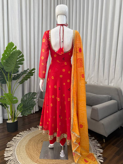 Bandhani Print Anarkali Suit with Matching Dupatta