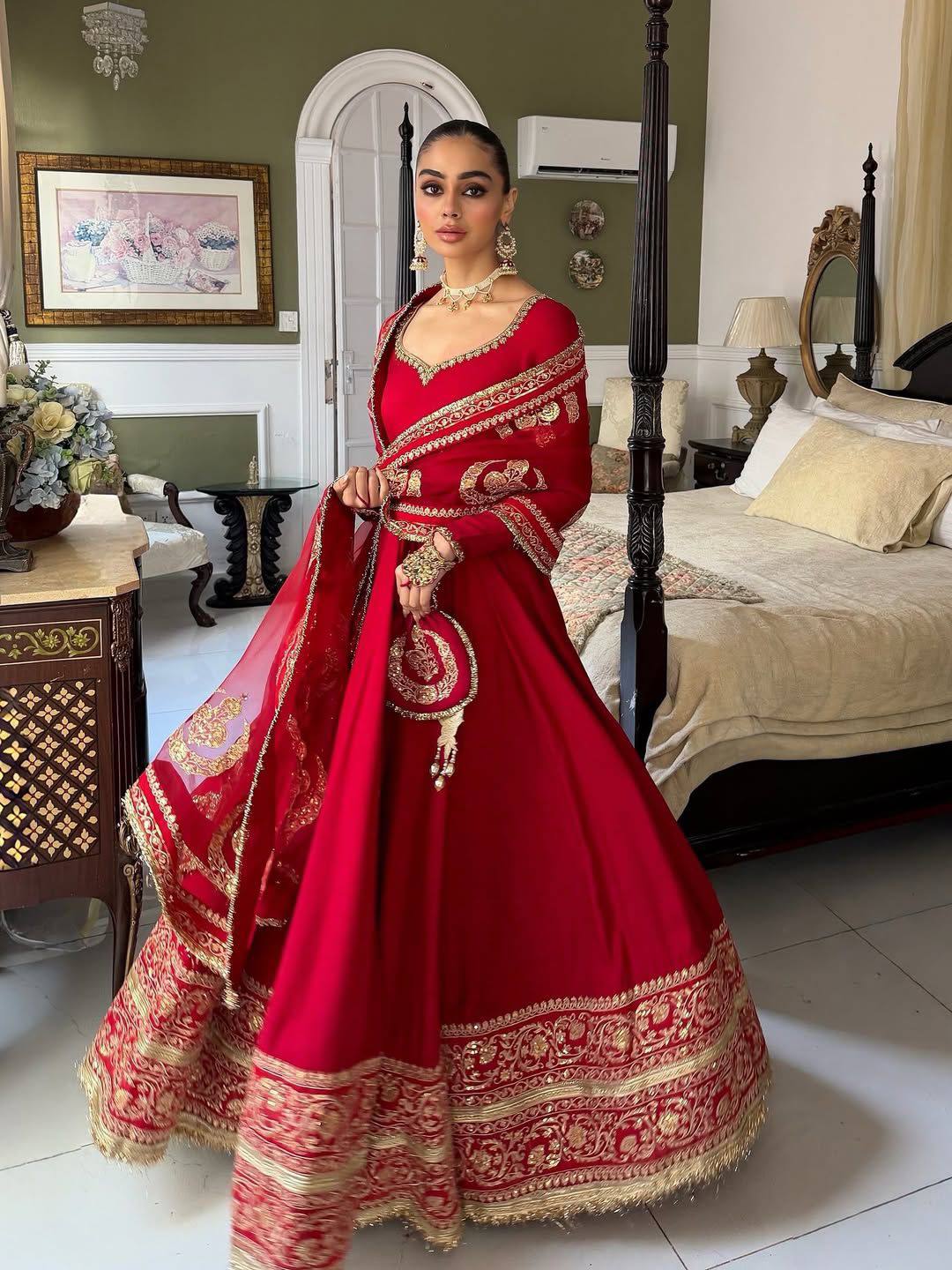 Royal Red Zari Embroidered Anarkali Gown Set With Dupatta
