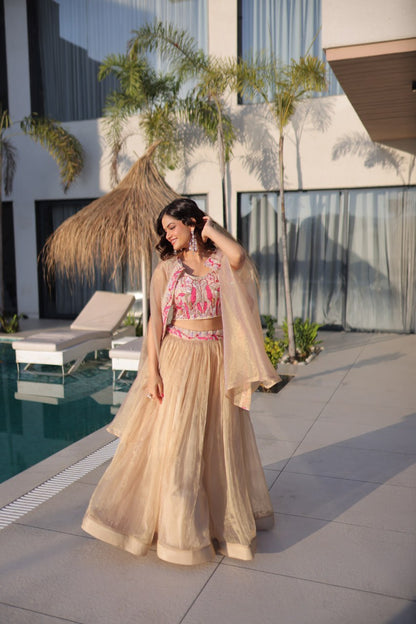 Dusty Pink Sequined Embroidered Lehenga Set With Beads Work Blouse