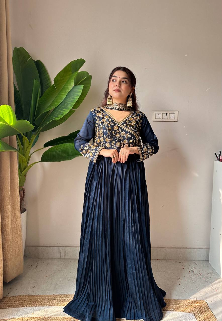 Dark Blue Anarkali Suit With Embroidery