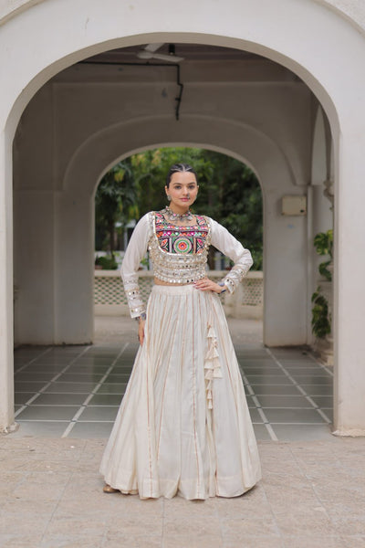 Designer Lehenga With Kutchi Gamthi Embroidered Blouse And Mirror Work