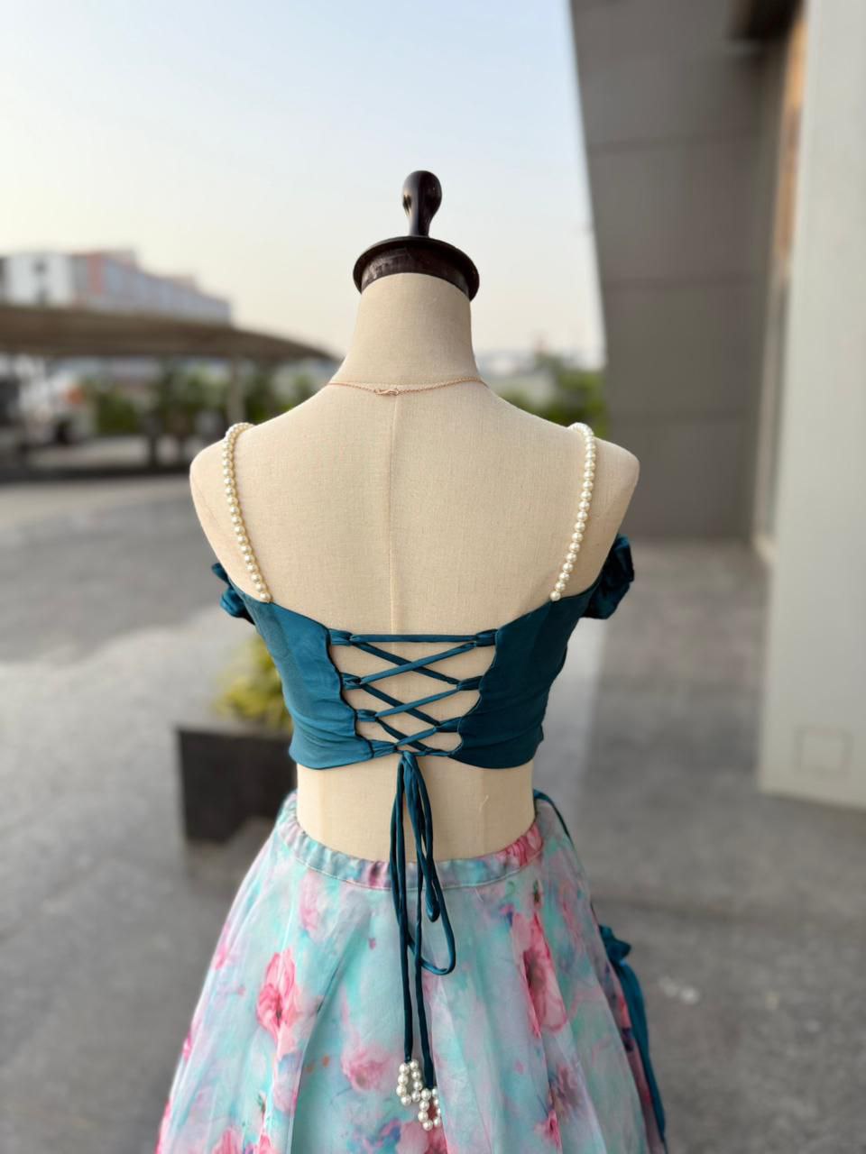 Crop Top With Floral Lehenga