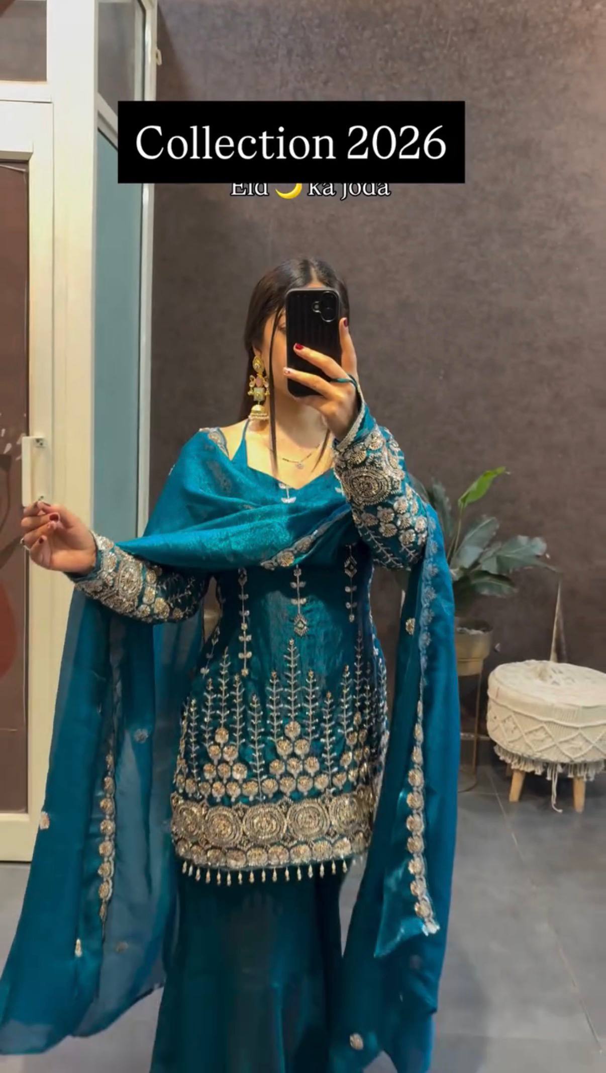Teal Blue Heavy Embroidered Sharara Suit Set With Zari And Sequin Work Dupatta